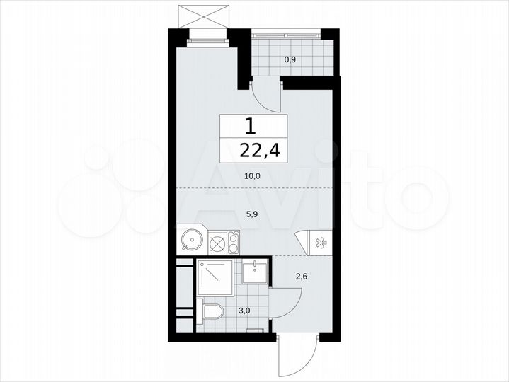 Квартира-студия, 22,4 м², 15/17 эт.