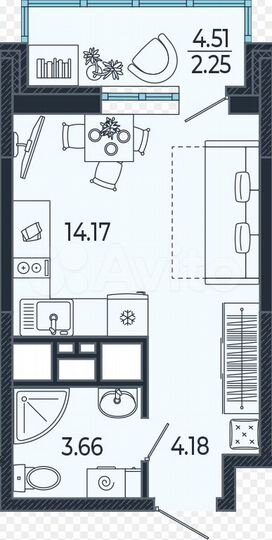 Квартира-студия, 24,3 м², 10/21 эт.