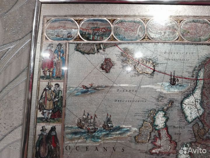 Картина шелкография старинная карта Европы