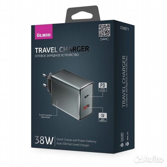 Сзу olmio Type-C/USB, 38W, 6A, QuickCharge3.0, Pow
