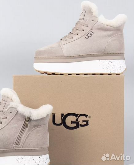Кроссовки зимние на меху бежевые высокие