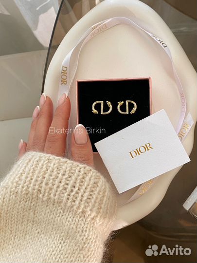 Серьги dior пусеты цвет золото дракон