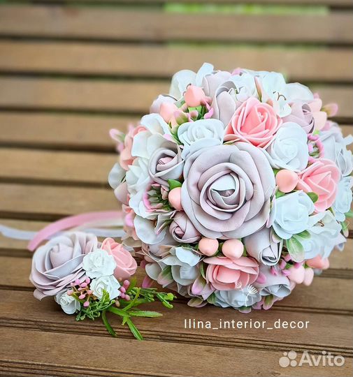 Свадебный букет - дублёр + бутоньерка