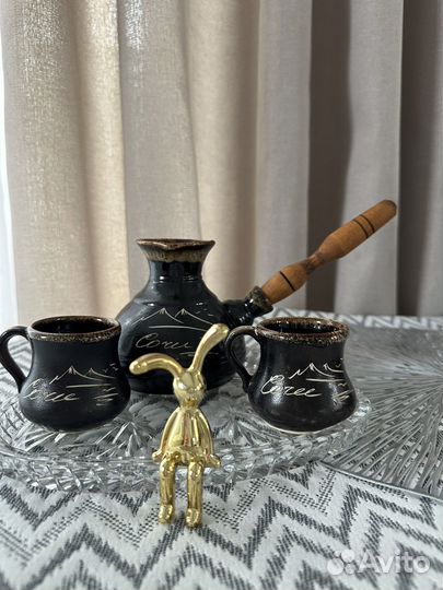 Турка для кофе керамическая, 2 кофейные чашки