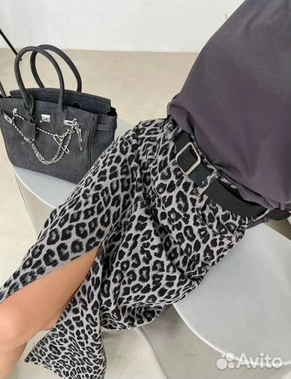 Юбка джинсовая миди леопард 42 44 46 48 50