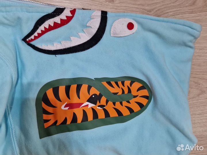 Зип худи bape shark голубая