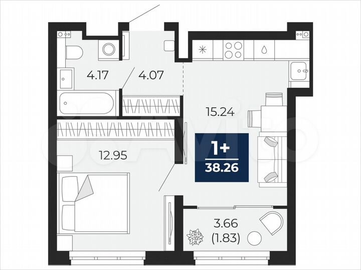 1-к. квартира, 38,3 м², 9/22 эт.