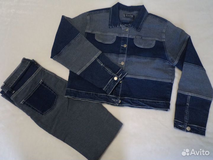 Джинсовый костюм, куртка y2k ретро 46-48-50 размер
