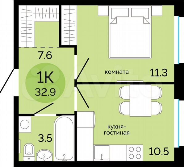 1-к. квартира, 32,9 м², 14/17 эт.