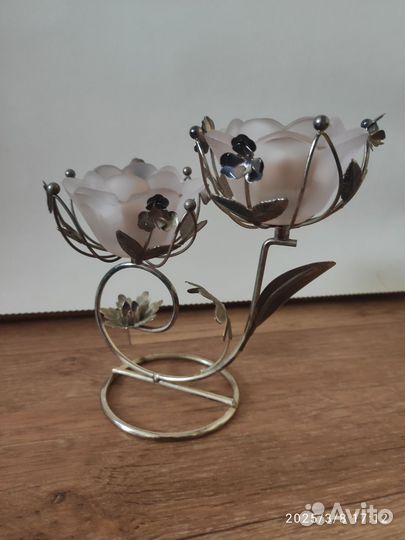 Подсвечник стеклянный, металлический