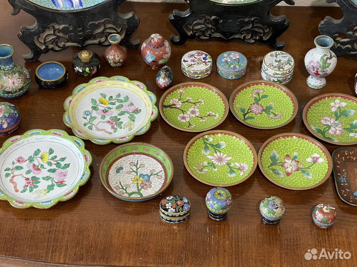 Тарелка блюдце Ваза Эмаль Клуазоне Бронза