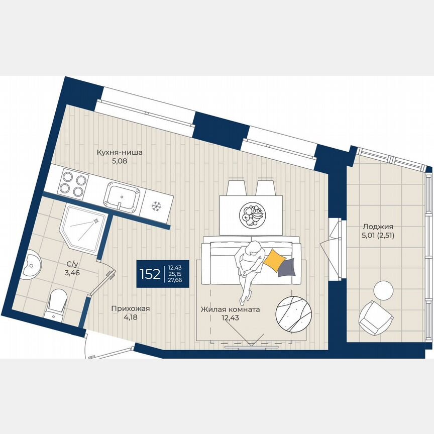 Квартира-студия, 27,7 м², 10/12 эт.