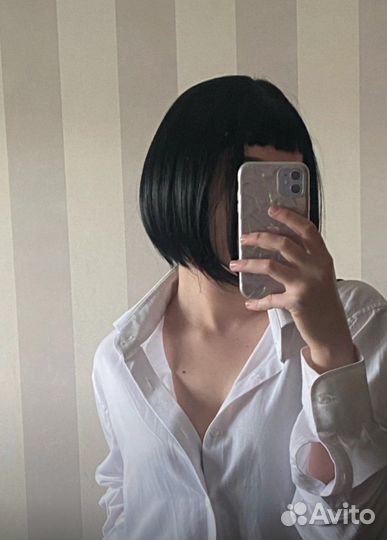 Парик черный каре с челкой