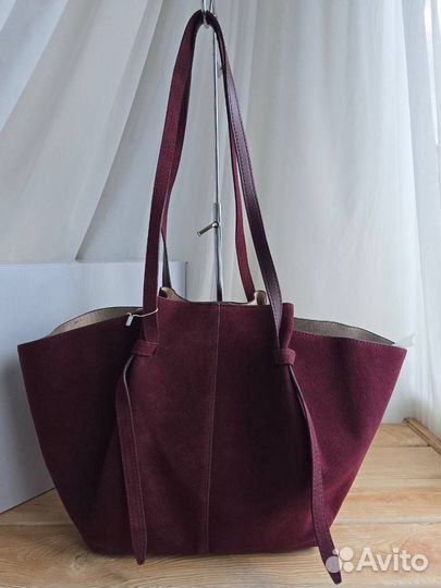 Сумка шопер натуральная замша Polene бордовая