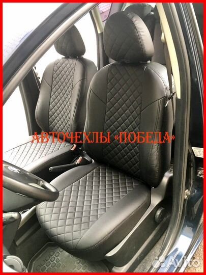 Чехлы Nissan Note из экокожи чёрные Ромб