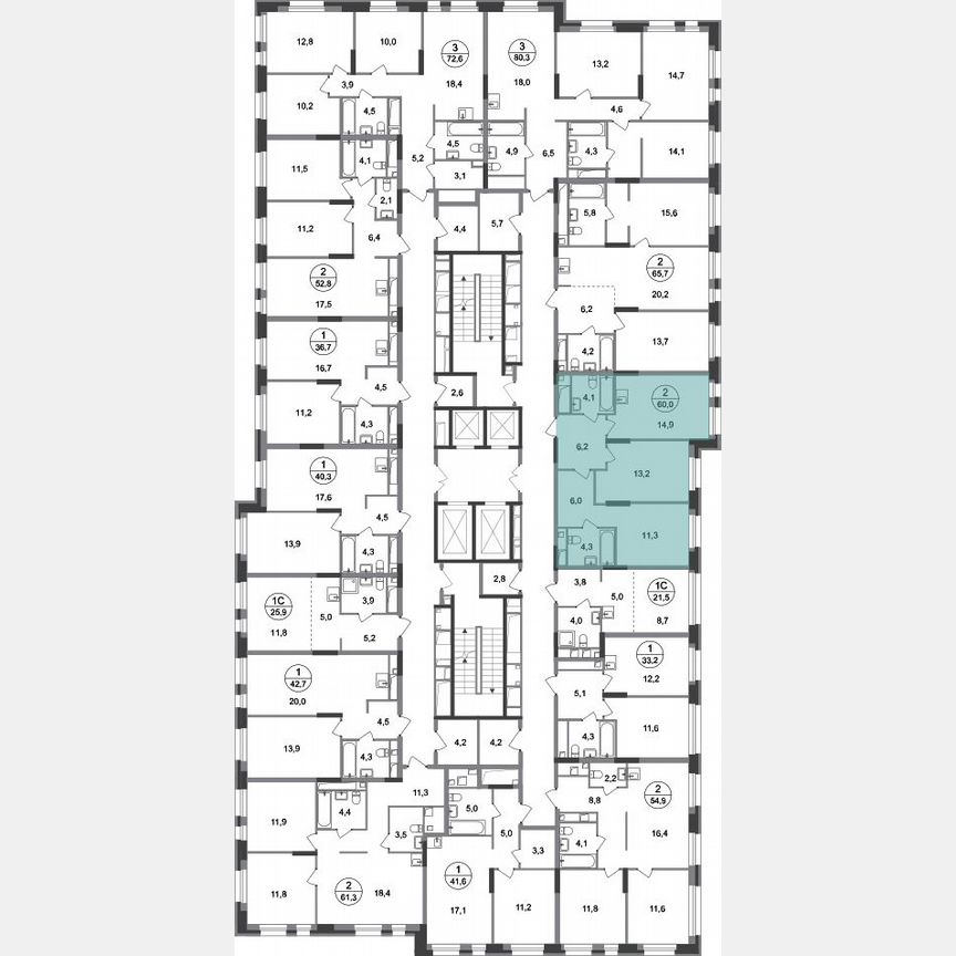 2-к. квартира, 60 м², 16/20 эт.