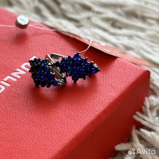 Серьги серебро 925 проьа с синими фианитами новые