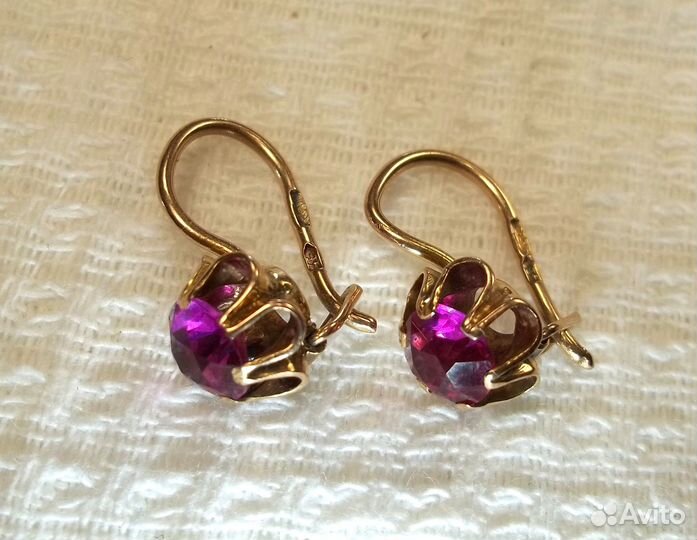Серьги золото 583 пробы винтаж СССР рубин корунд