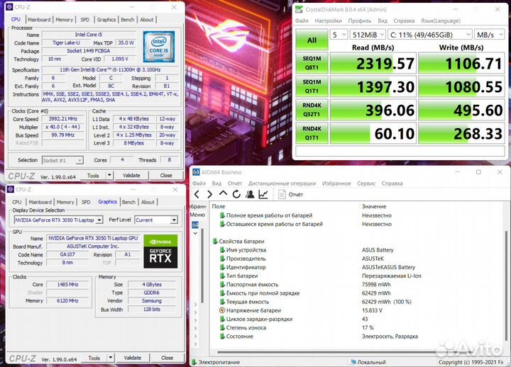 Игровой ноутбук Asus TuF 16/512/ i5-11/RTX/144гц