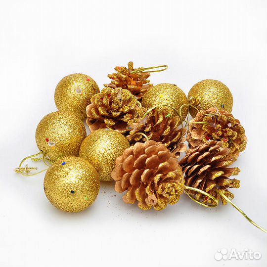 Набор елочных игрушек, 12 штук в упаковке (желтые)