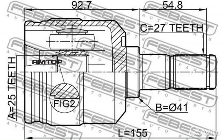 Febest 1211-sanfer шрус внутренний задний 25x41x27