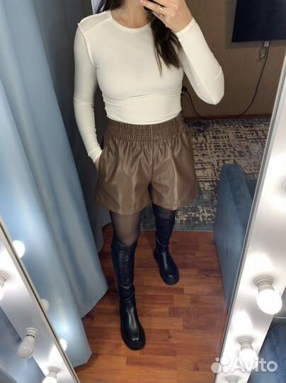 Новые Шорты женские кожаные