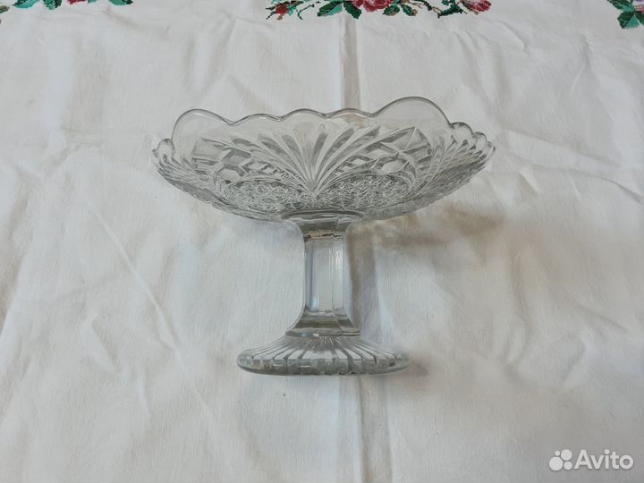 Хрустальная ваза для фруктов на ножке СССР