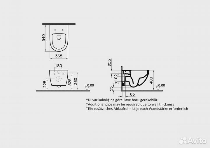 Унитаз с инсталляцией Vitra Sento Rim-Eх с микрол