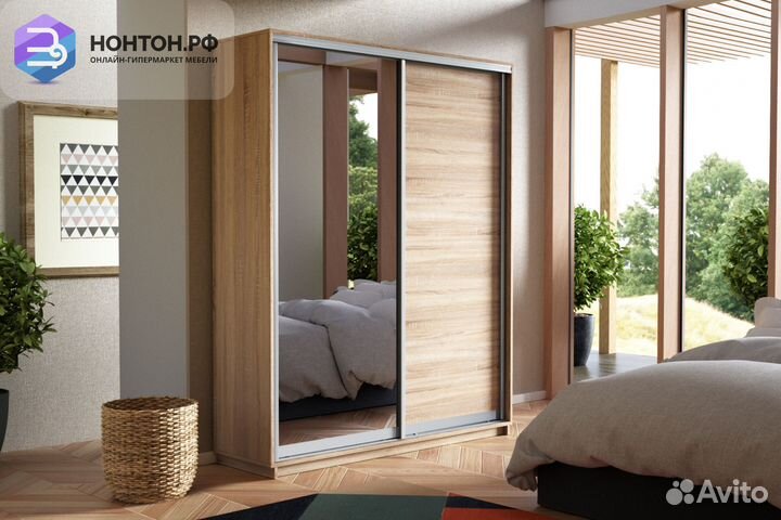 Шкаф-купе 2-х дверный с зеркалом Экспресс 45 дуб с