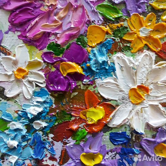 Картина с цветами Яркий букет маслом