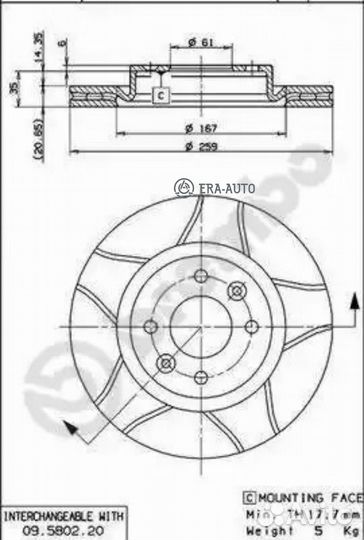 Brembo 09.5802.76 Диск торм. пер.259x20,6 4 отв