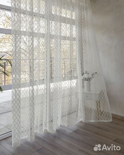 Тюль Лира айвори готовый на окна пошив