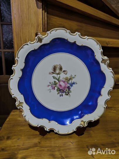 Блюдо фарфор цветы позолота Reichenbach Германия