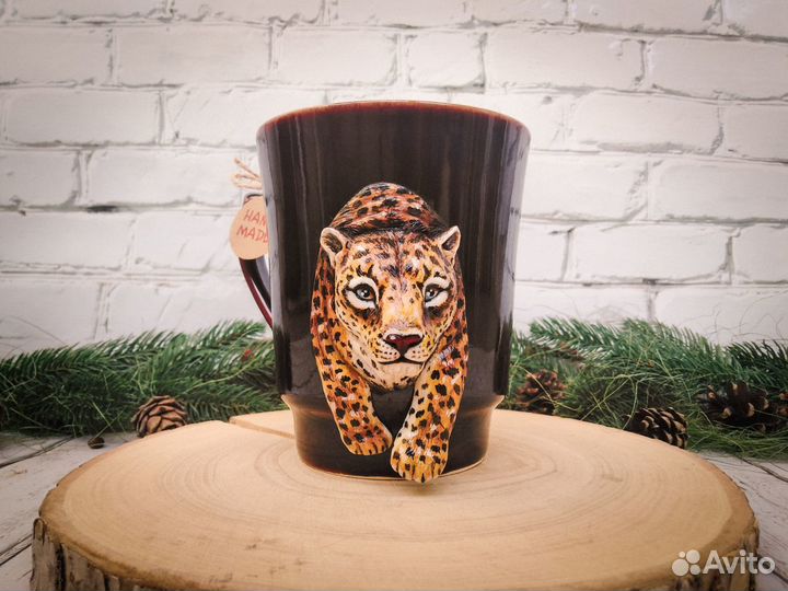 Леопард. Декор кружки из полимерной глины