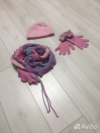 Шапка шарф перчатки комплект зимний женский