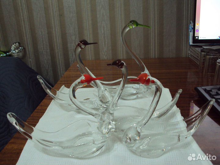 Лебеди хрустальные СССР 4 шт