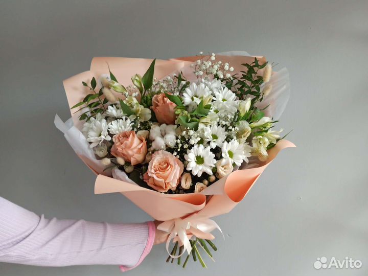 Сборный букет хризантемы роза гипсофила