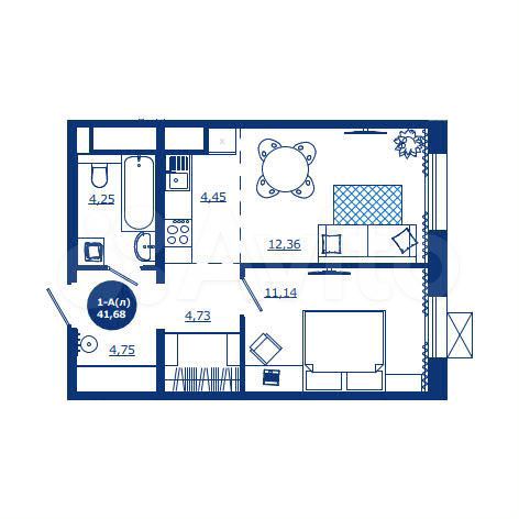 1-к. квартира, 41,7 м², 4/17 эт.