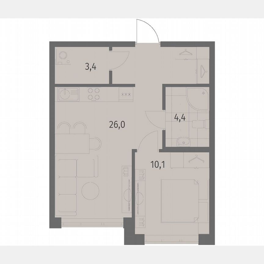 1-к. квартира, 43,9 м², 2/7 эт.