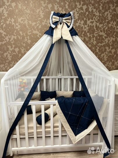 Бортики и балдахин в кроватку ручная работа
