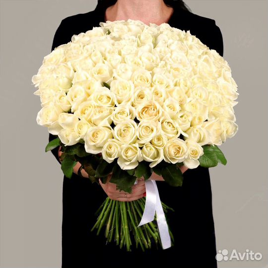 Букет 101 белая роза стандарт на 8 марта цветы