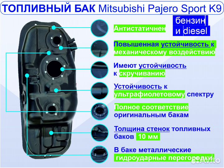 Бак топливный Mitsubishi Pajero Sport K9 1997-2008