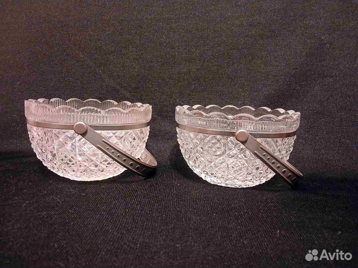 Хрустальная конфетница с металлической ручкой СССР