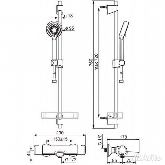 7414U Nova термостатический смеситель с душевым га