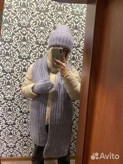 Комплект шапка такори, шарф, варежки