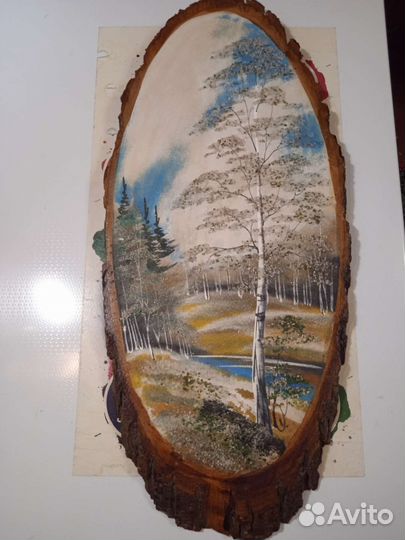 Панно на спиле дерева. Две штуки