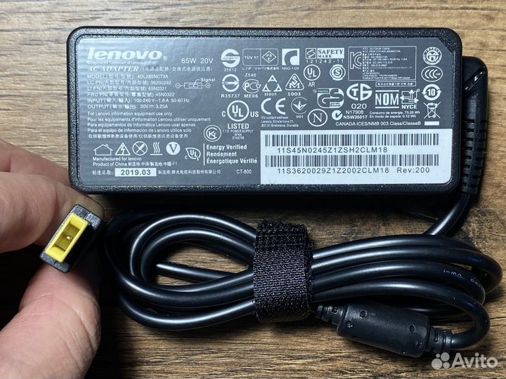 Блок питания для Lenovo 20V 3.25 65W прямоугольный