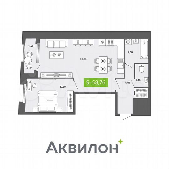 2-к. квартира, 59 м², 2/16 эт.