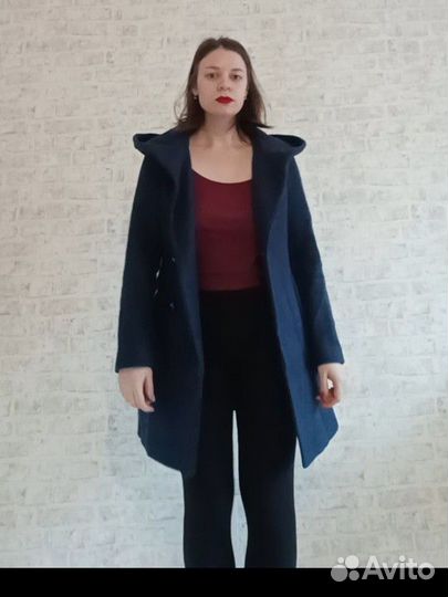 Пальто женское 44 осеннее темно-синее