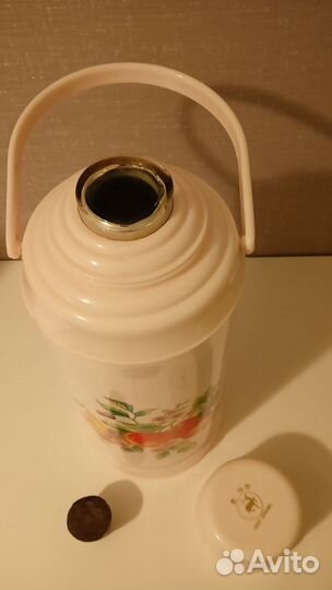 Термос розовый китайский со стеклянной колбой